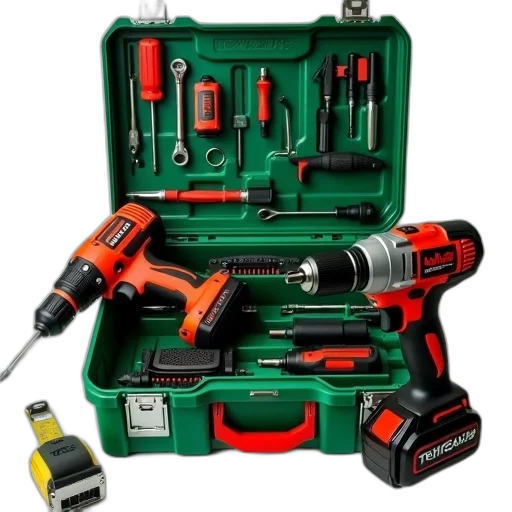 staff, weapon, green, toolbox, open, displaying, various, tools transparent PNG cut-out