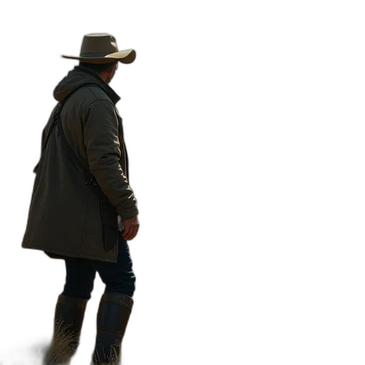 jacket, hat, weapon, staff, concept art, 3d render, photorealistic, gunsmith transparent PNG cut-out