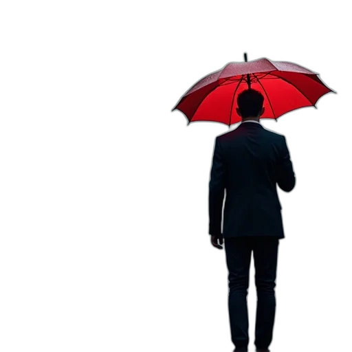 umbrella, jacket, staff, 3d render, concept art, photorealistic, rain, second transparent PNG cut-out