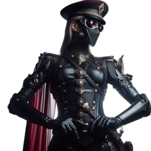 robot, staff, mask, concept art, 3d render, cyberpunk, comic book art, dark transparent PNG cut-out