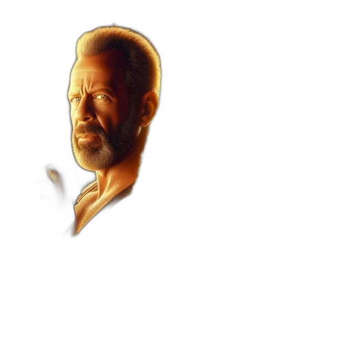 face, staff, photorealistic, 3d render, pixel art, concept art, golden, bearded transparent PNG cut-out