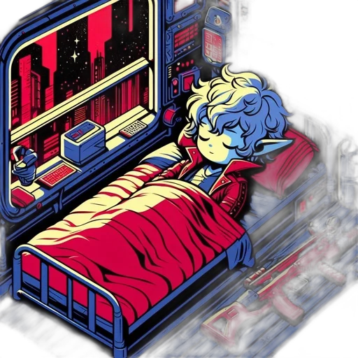robot, furniture, pixel art, concept art, cyberpunk, anime, outer space, neon lights transparent PNG cut-out
