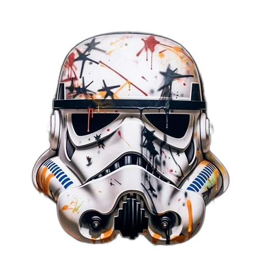 mask, concept art, photorealistic, comic book art, stormtrooper, helmet, painted, vibrant transparent PNG cut-out