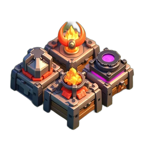 crown, weapon, jewelry, concept art, 3d render, fantasy art, fire, dark transparent PNG cut-out