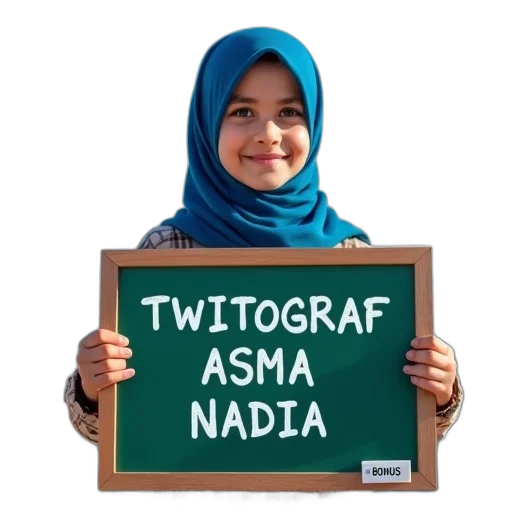 weapon, young, girl, blue, hijab, holding, green, chalkboard transparent PNG cut-out