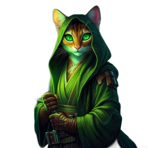 staff, jacket, fantasy art, concept art, pixel art, comic book art, green, cat transparent PNG cut-out