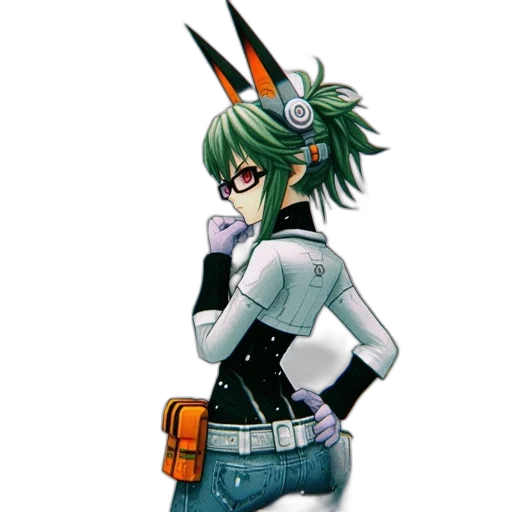 staff, jacket, weapon, concept art, pixel art, anime, fantasy art, green transparent PNG cut-out