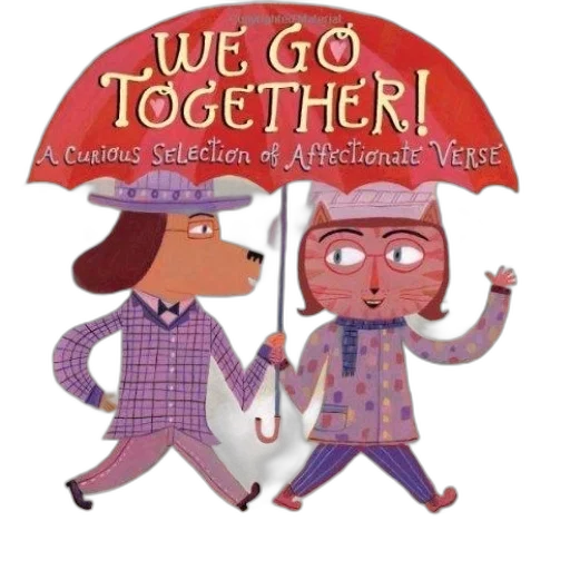 whimsical, book, cover, two, illustrated, characters, walking, under transparent PNG cut-out
