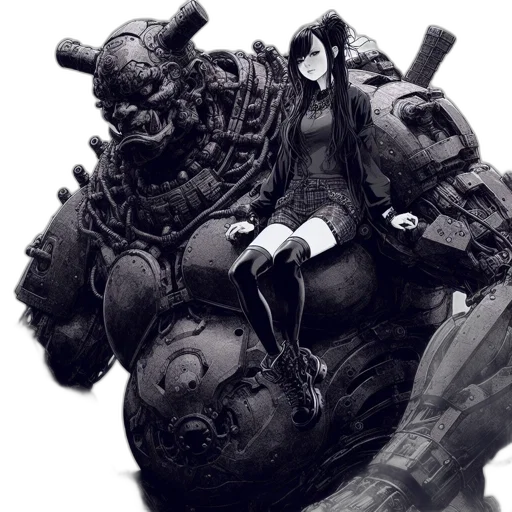 robot, weapon, face, creature, concept art, cyberpunk, comic book art, 3d render transparent PNG cut-out