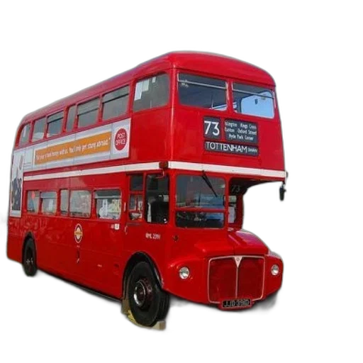 3d render, photorealistic, red, double-decker, bus, route, number, tottenham transparent PNG cut-out