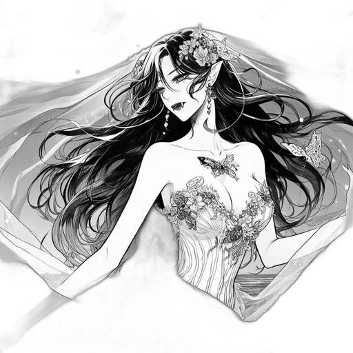 dress, crown, mask, concept art, pencil sketch, fantasy art, comic book art, underwater transparent PNG cut-out