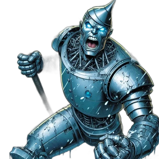 sword, robot, staff, weapon, comic book art, concept art, fantasy art, blue transparent PNG cut-out