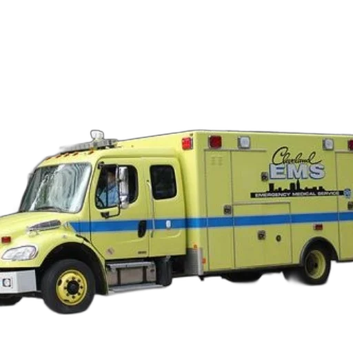 car, staff, 3d render, concept art, yellow, cleveland, ems, ambulance transparent PNG cut-out