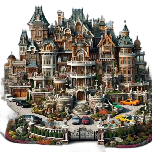 building, 3d render, concept art, pixel art, fantasy art, earth tones, grand, castle-like transparent PNG cut-out