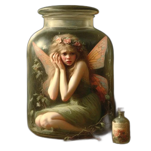 bottle, dress, jewelry, oil painting, photorealistic, fantasy art, concept art, forest transparent PNG cut-out