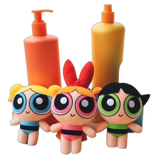 3d render, fire, sandy, beach, three, plush, toys, representing transparent PNG cut-out
