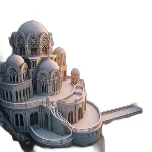 crown, building, 3d render, concept art, photorealistic, fantasy art, ornate, dome-shaped transparent PNG cut-out