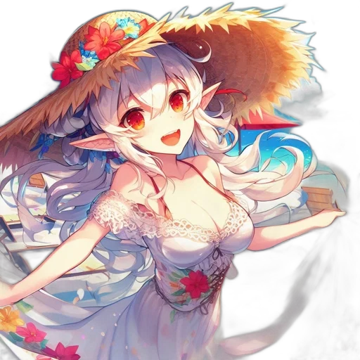 dress, hat, dragon, flower, anime, fantasy art, pixel art, concept art transparent PNG cut-out