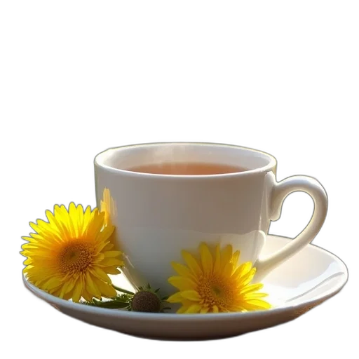 flower, food, photorealistic, cup, dandelions, tea, flowers, background transparent PNG cut-out