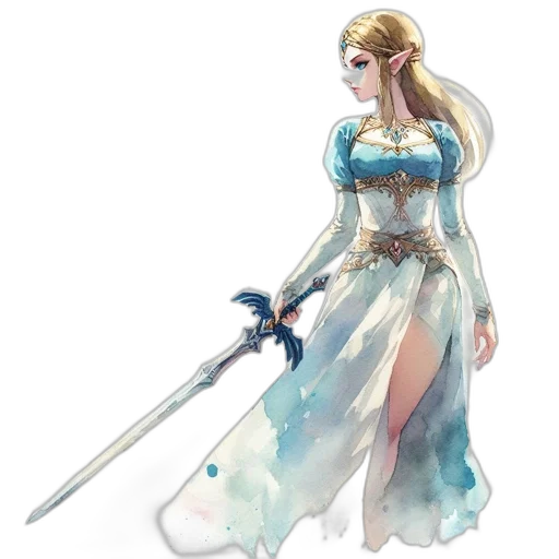 sword, staff, dress, weapon, concept art, fantasy art, pixel art, watercolor transparent PNG cut-out