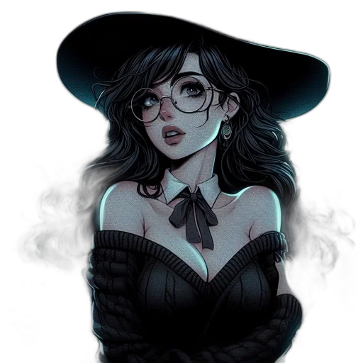 hat, dress, mask, fantasy art, comic book art, concept art, watercolor, neon lights transparent PNG cut-out