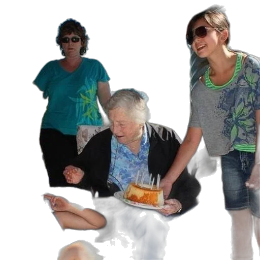 food, family, gathers, around, elderly, woman, holding, cake transparent PNG cut-out