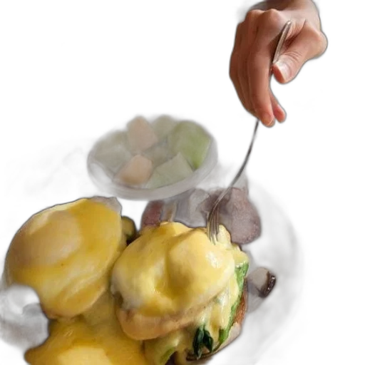 food, photorealistic, oil painting, 3d render, watercolor, plate, eggs, benedict transparent PNG cut-out