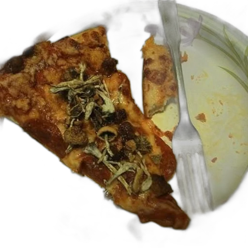 food, face, photorealistic, slice, pizza, mushrooms, cheese, paper transparent PNG cut-out