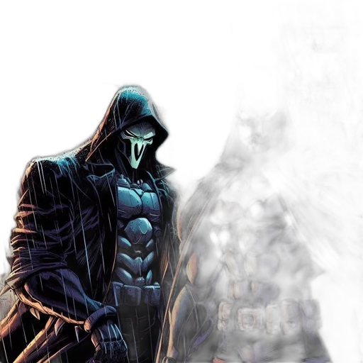 mask, comic book art, concept art, fantasy art, fog, dark, blue, two transparent PNG cut-out
