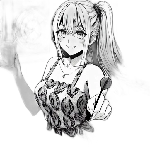 dress, dragon, staff, flower, anime, cartoon, concept art, pencil sketch transparent PNG cut-out