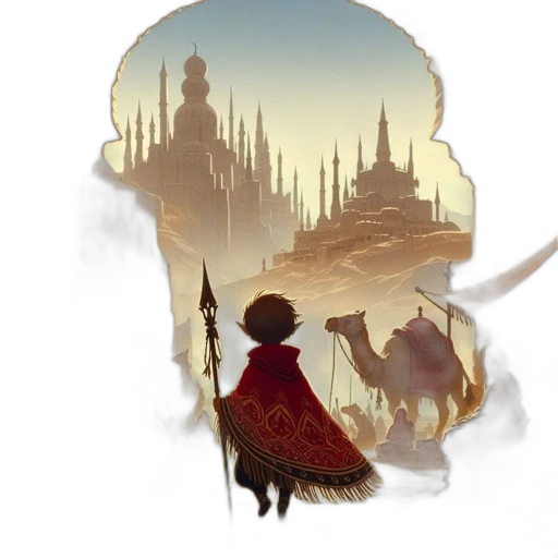 concept art, fantasy art, pixel art, comic book art, fog, sunset, young, character transparent PNG cut-out