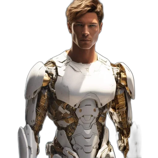 robot, jacket, concept art, comic book art, 3d render, fantasy art, golden, earth tones transparent PNG cut-out