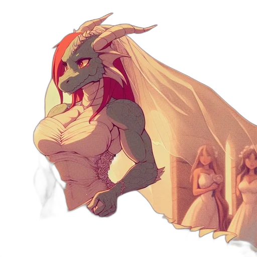 dragon, dress, concept art, pixel art, fantasy art, watercolor, red, green transparent PNG cut-out