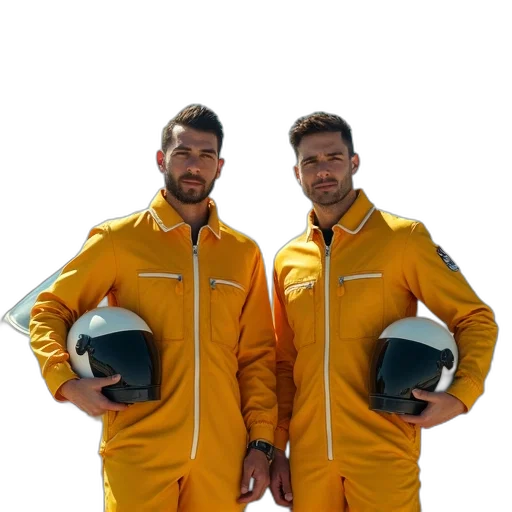 jacket, staff, outer space, golden, two, men, yellow, flight transparent PNG cut-out