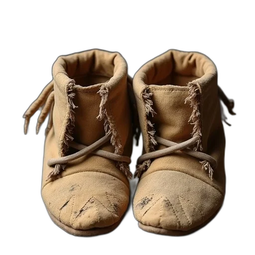 shoes, photorealistic, 3d render, earth tones, pair, worn-out, tattered, faded transparent PNG cut-out