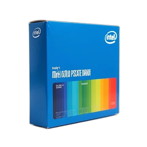 3d render, blue, box, intel, logo, top, words, solid transparent PNG cut-out