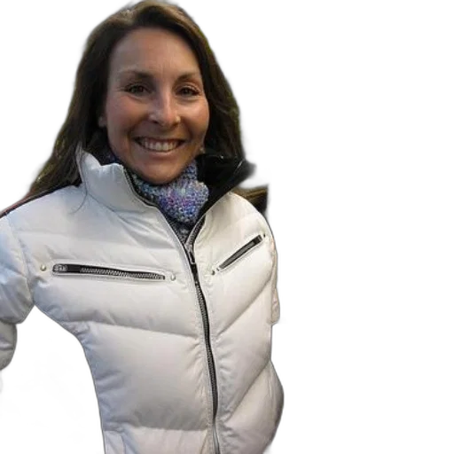 jacket, staff, woman, white, holds, carrot, front, display transparent PNG cut-out