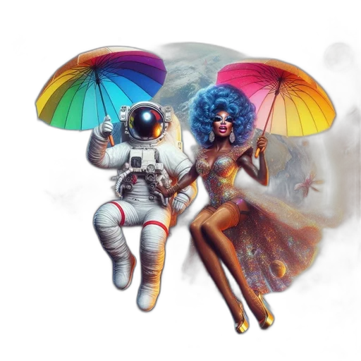 umbrella, mask, robot, concept art, fantasy art, vaporwave, outer space, underwater transparent PNG cut-out