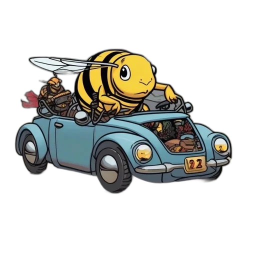 car, concept art, pixel art, bee, blue, convertible, speeds, through transparent PNG cut-out