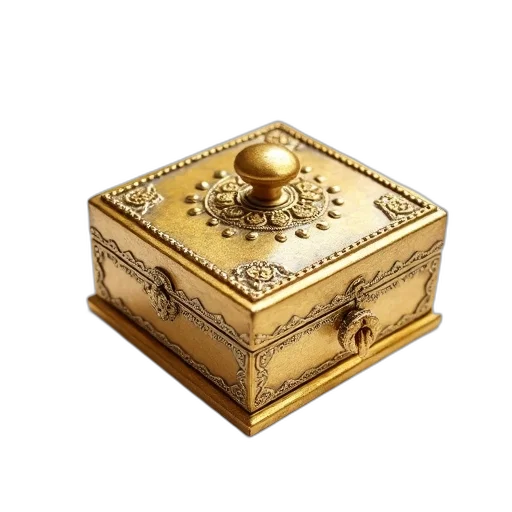 jewelry, furniture, crown, 3d render, golden, small, ornate, box transparent PNG cut-out