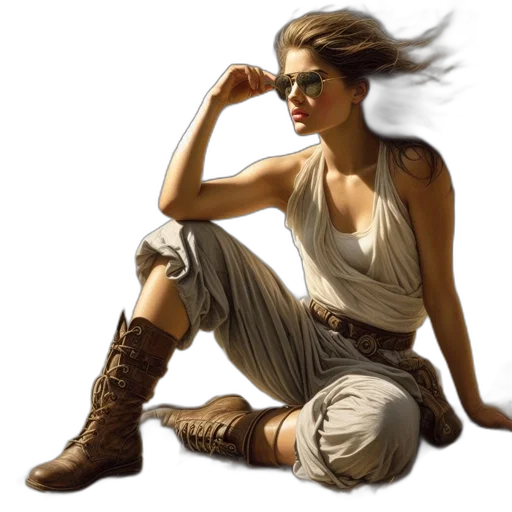 fantasy art, concept art, comic book art, photorealistic, earth tones, golden, woman, white transparent PNG cut-out