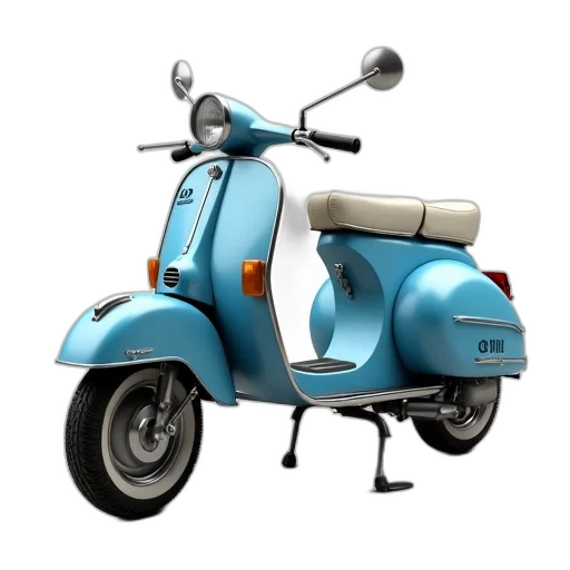 car, 3d render, photorealistic, concept art, blue, vintage, scooter, white transparent PNG cut-out
