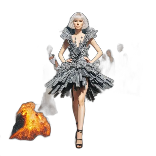 dress, concept art, fantasy art, 3d render, pixel art, fire, monochrome, dark transparent PNG cut-out