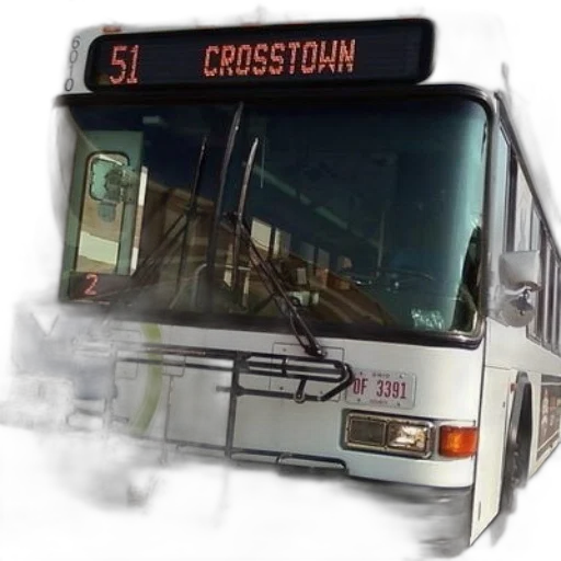photorealistic, concept art, city street, white, bus, number, parked, front transparent PNG cut-out