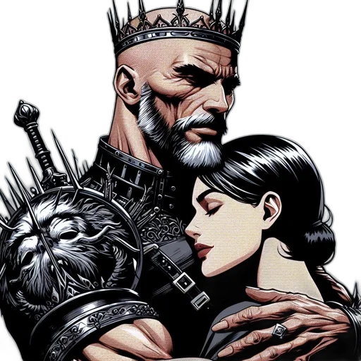crown, comic book art, concept art, fantasy art, bearded, armored, king, comforts transparent PNG cut-out