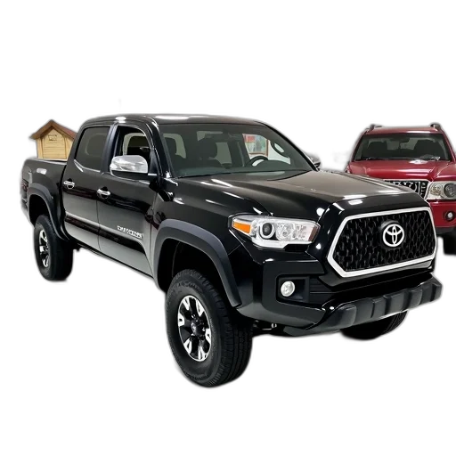 black, pickup, truck, parked, showroom, white, floor, has transparent PNG cut-out