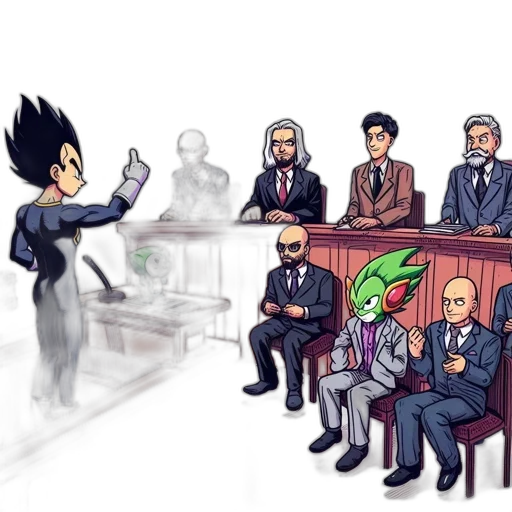 concept art, cartoon, anime, comic book art, animated, courtroom, scene, features transparent PNG cut-out