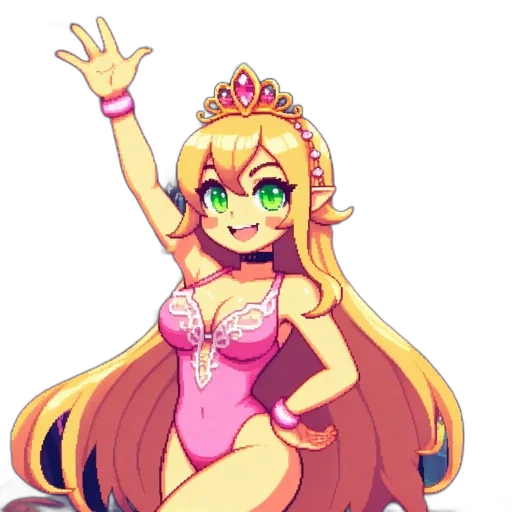 crown, dress, staff, pixel art, anime, cartoon, concept art, pastel transparent PNG cut-out