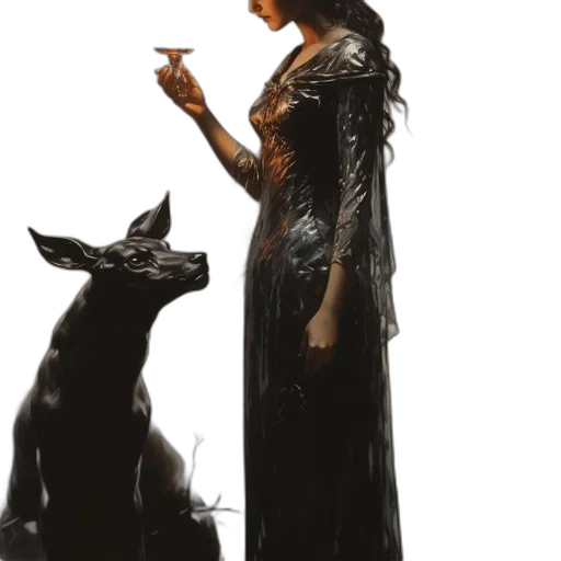 dress, staff, jewelry, concept art, fantasy art, photorealistic, oil painting, night transparent PNG cut-out