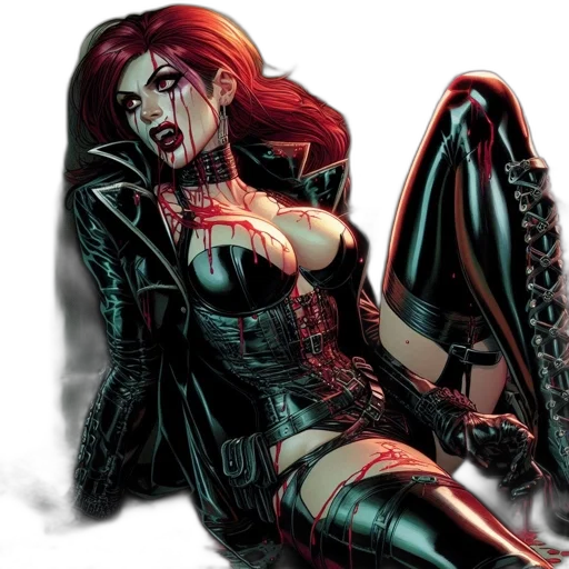comic book art, concept art, cyberpunk, fantasy art, dark, red, woman, fiery transparent PNG cut-out